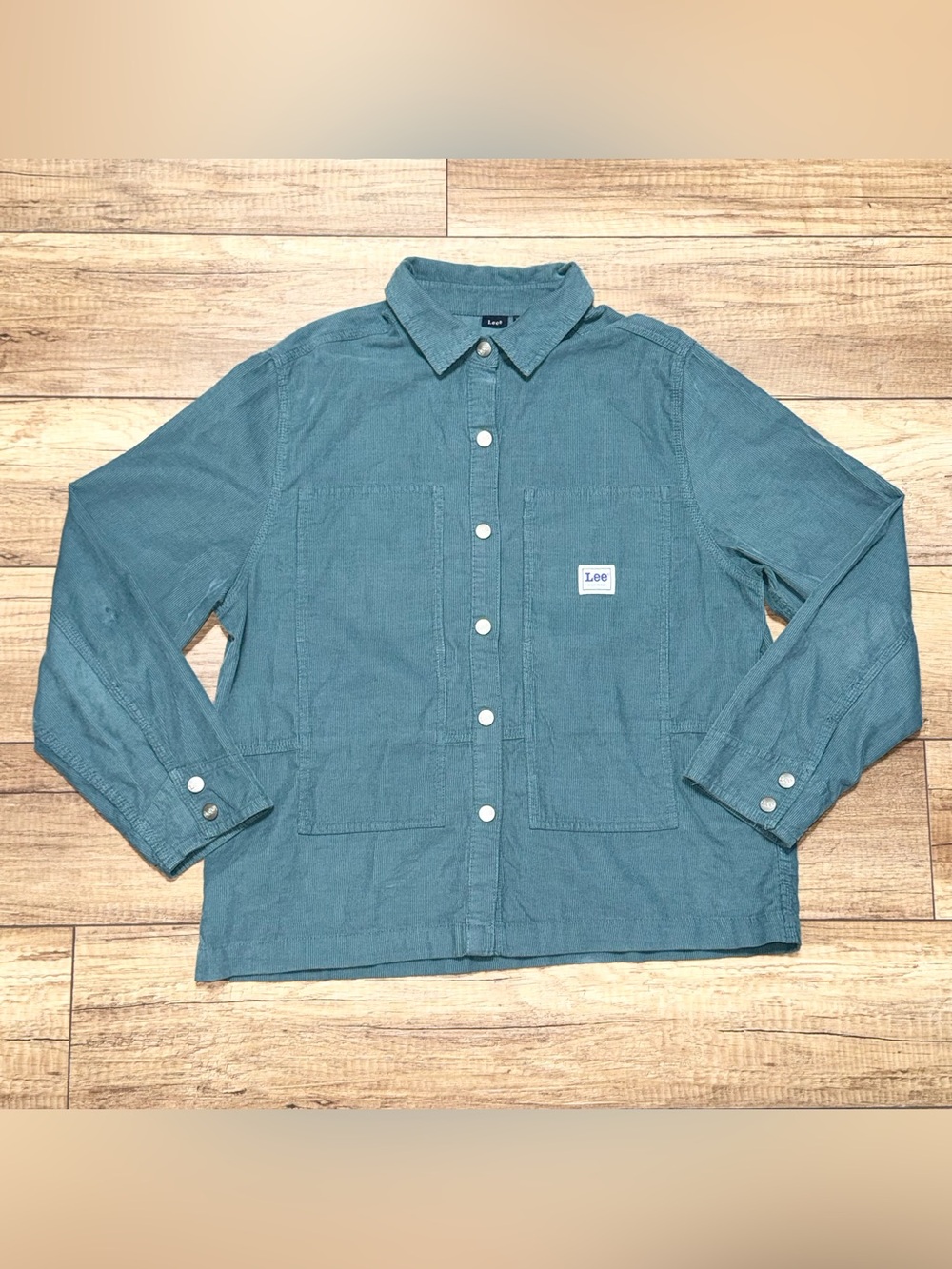 Lee Workwear Corduroy Chore Jacket VTG Blue Green Snap Button Overshirt Womens S